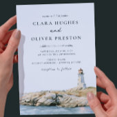 Invitation Mariage au phare de script bleu ardoise beige