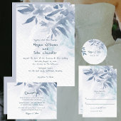 Sticker Rond Mariage Feuille Aquarelle bleu doux