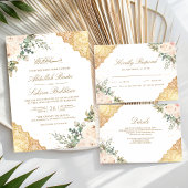 Invitation Roses en crème douce dentelle dorée code QR mariag
