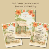 Cartons Réponse Soft Green Tropical Hawaii Destination Mariage