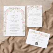Cartons Réponse Code QR de mariage à bordure florale rose vert dou (Personnalisez la collection de ce créateur indépendant. )