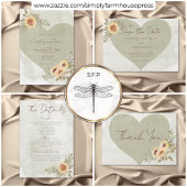 Zachte zonnebloemen Boho hart bruiloft Kaart