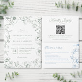 Elegant Royal Blue Floral Garden QR Code Wedding Kaart (Personaliseer de collectie van deze zelfstandige maker.)