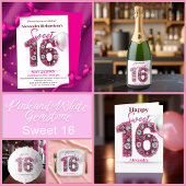 Glitterende edelstenen en roze ballon Sweet 16 Sparkling Wijnetiket