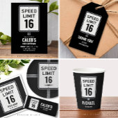 Invitation 16th Birthday Speed Limit Black and White Sign