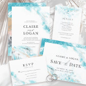 Carte De Remerciements Splashing Blue Waves Coastal Wedding