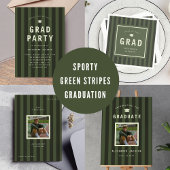 Invitation Modern Green Sporty Stripes Graduation Party