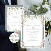 Cartons Réponse Mariage vert à la menthe rose fleurie