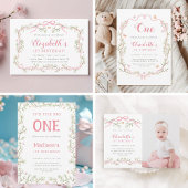 Invitation Spring Garden rose et vert 1ère photo d'anniversai