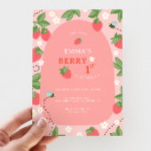 Invitation Berry First Pink Strawberry Bees Birthday Party