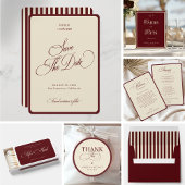 Invitation Ivory & Burgundy Stripes Border Retro Wedding