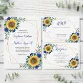 Invitation Tout En Un Rose bleu Tournesol géométrique Mariage moderne (Personnalisez la collection de ce créateur indépendant.)
