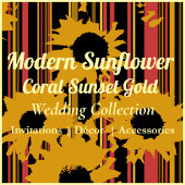 Éventail Sunflower Sunset Coral Gold Modern Wedding