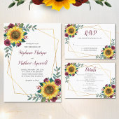 Poster Sunflower Bourgogne Rose Mariage géométrique Bienv