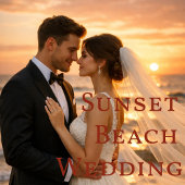 Simple Minimalist Wedding Sunset Beach Flat Card