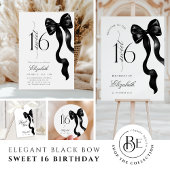 Elegant Sweet 16 Black Bow bedankkaart