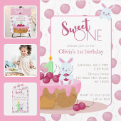 Sweet One Cherry Cake Bunny Invitation
