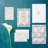 Sweet Pea Bloemen Blauw en Crème Save The Date (Personaliseer de collectie van deze zelfstandige maker.)