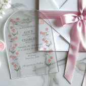 Invitations En Acrylique Pois doux Mariage rose et vert Floral