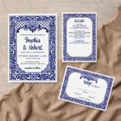 Invitation Mariage avec code QR Talavera bleu mexicain (Personnalisez la collection de ce créateur indépendant. )