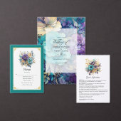 Invitation Mariage Floral Bleu Vert, Violet et Or (Personnalisez la collection de ce créateur indépendant.)