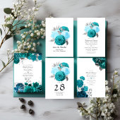 Invitation Partie turquoise et Silver Floral Mariage Engageme