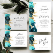 Papier Budget Turquoise Aqua Gold Floral QR Code Mariage