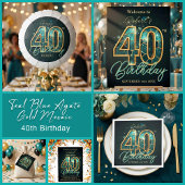 Invitation Elégante fête du 40e anniversaire Turquoise et or