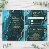 Programme Teal Blue and Gold Agate Wedding Program (Personnalisez la collection de ce créateur indépendant.)