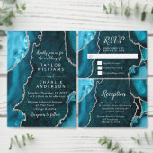 Teal and Silver Agate Wedding Seating Chart Poster (Personaliseer de collectie van deze zelfstandige maker.)