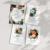 Trouwkaart met QR-code en thema Teal Burnt Orange Kaart