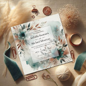 Save The Date Pétales turquoises en Mariage de fleurs de bronze