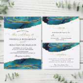 Invitation Mariage d'aquarelle turquoise Gold Agate (Personnalisez la collection de ce créateur indépendant.)