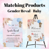 Baby shower teddy draagt pampas gras onthulling poster