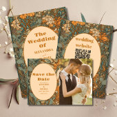 QR Code Terracotta Bloemen Art Nouveau Bruiloft All In One Uitnodiging