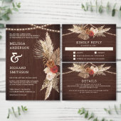 Cartons Réponse Rustique Terracotta et Maroon Floral Pampas Mariag (Personnalisez la collection de ce créateur indépendant.)