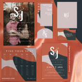 Invitation Menu Planner Terracotta Blue Organic Mariage