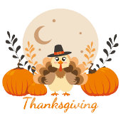 Carte Postale Thanksgiving mignon Turquie Citrouille Moon