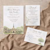En Aluminium Watercolor Stone Chapel Fall Wedding Invitation (Personnalisez la collection de ce créateur indépendant. )