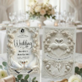 Invitation Faux Embossed White Floral Relief Monogram Wedding