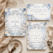 Save The Date Mariage d'hiver bleu intemporel