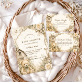 Invitation Fête de Bébé Ourson Rustique Intemporel