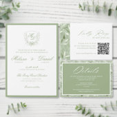 Elegant Sage Green Botanical Crest  Save The Date (Personaliseer de collectie van deze zelfstandige maker.)