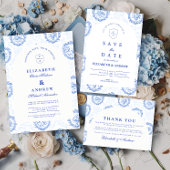 Save The Date Mariage Traditionnel Bleu Blanc de Delft