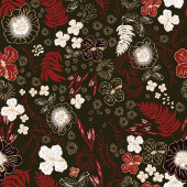 Papier Mousseline Tropical Christmas Red Sage Black Hibiscus Floral