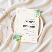 Invitation Tulum Watercolor Tropical Gold Palm Destination