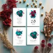 Invitation Turquoise et Bourgogne Floral QR Code Mariage