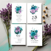 Invitation Turquoise et Lavender Floral QR Code Mariage