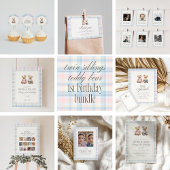 Twin Beary First Birthday Teddy Bear Plaid Kaart