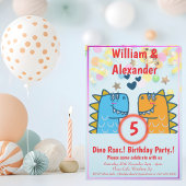 Invitation Twins Dino Roar fête d'anniversaire
